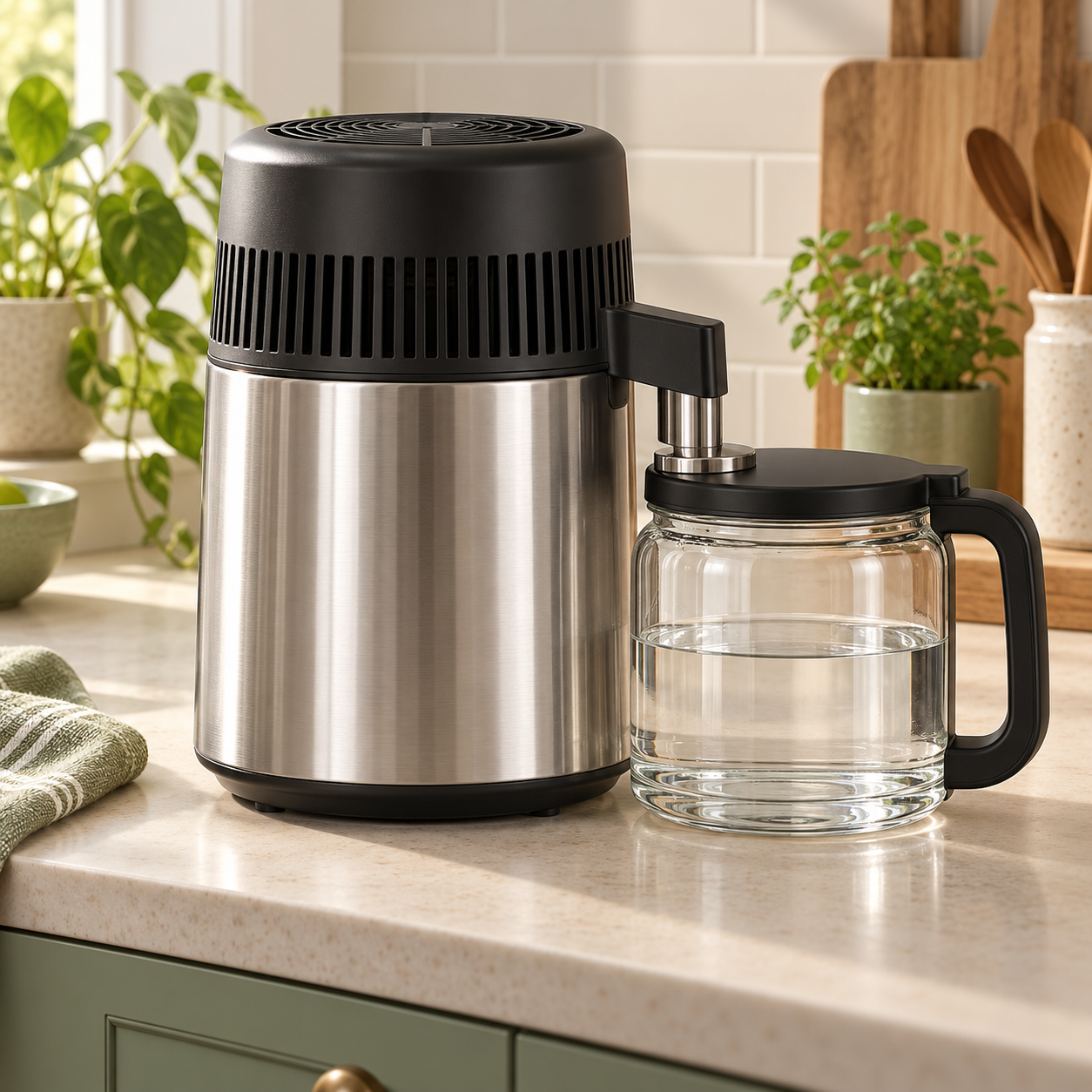 Unbranded countertop water distiller with glass collection jug