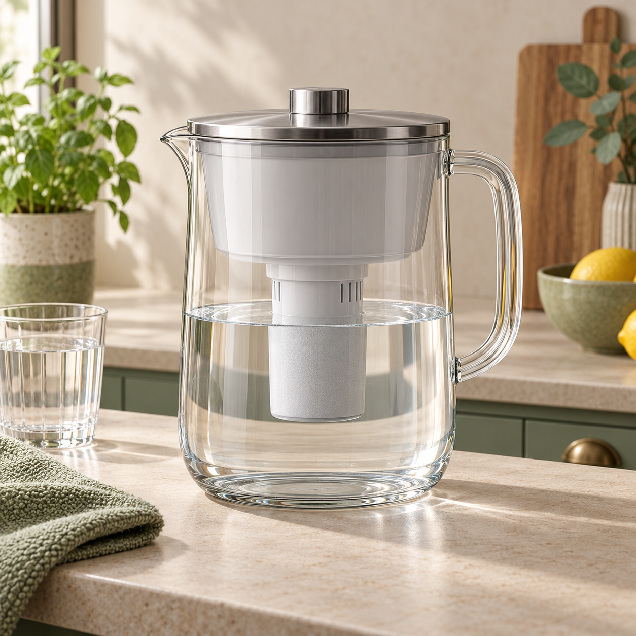 Unbranded glass water filter pitcher